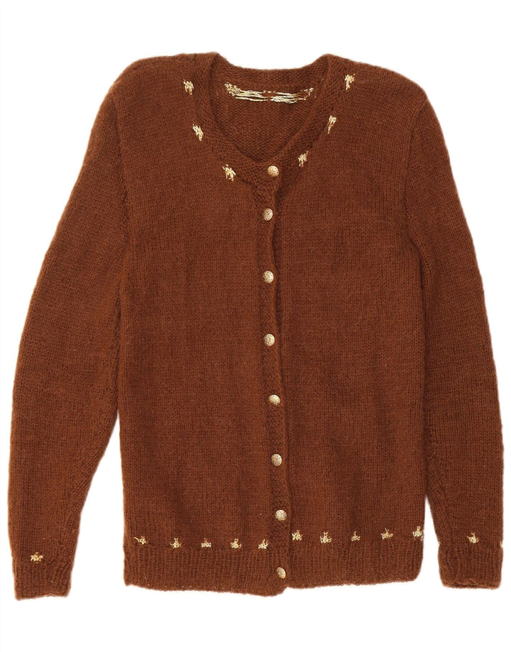 Maglione cardigan da donna VINTAGE UK 8 piccolo marrone