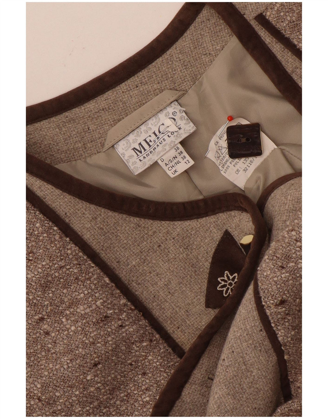 Giacca blazer a 5 bottoni da donna Meico UK 12 Poliestere marrone medio