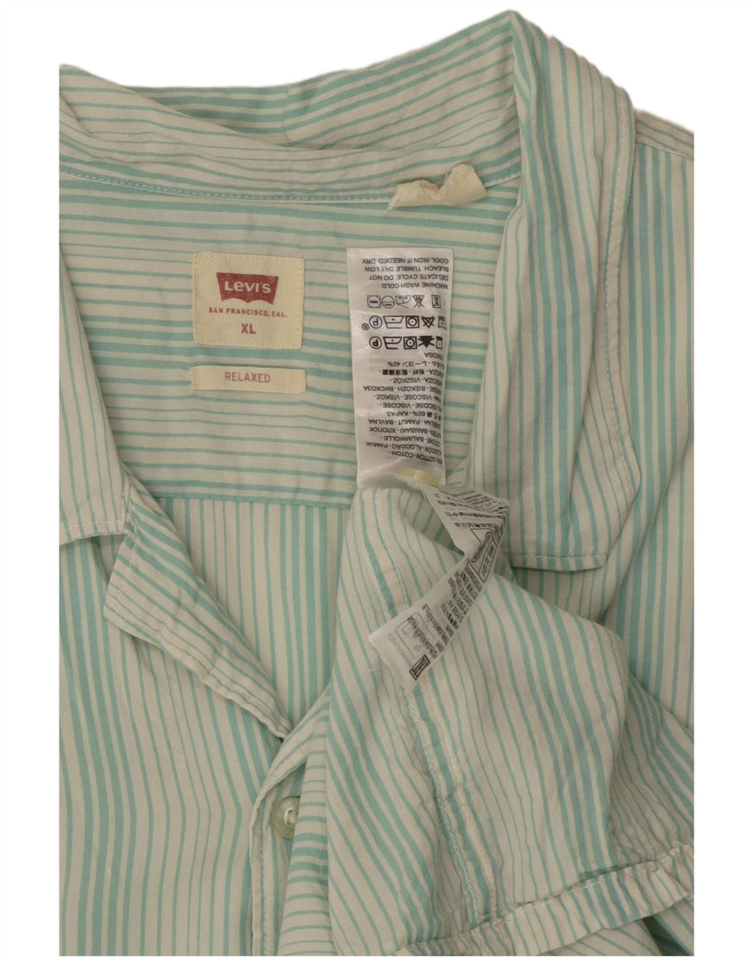 Camicia Levi's da uomo a maniche corte vestibilità rilassata XL in cotone a righe turchesi