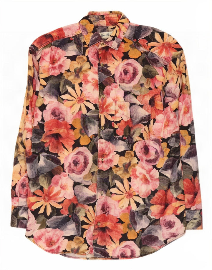 Camicia da uomo in velluto a coste Ingro Rose grande floreale multicolore