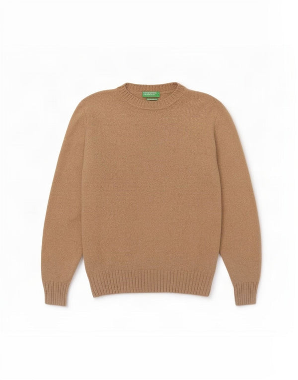 Maglione da donna con scollo a barca Benetton UK 14 Large Beige Lana