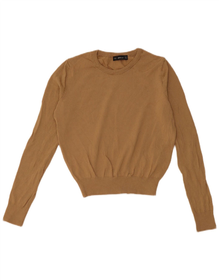 Maglione corto girocollo da donna Zara UK 12 Viscosa beige medio