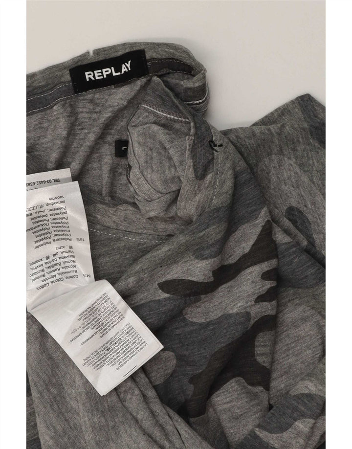T-shirt da uomo Replay Top grande grigia mimetica