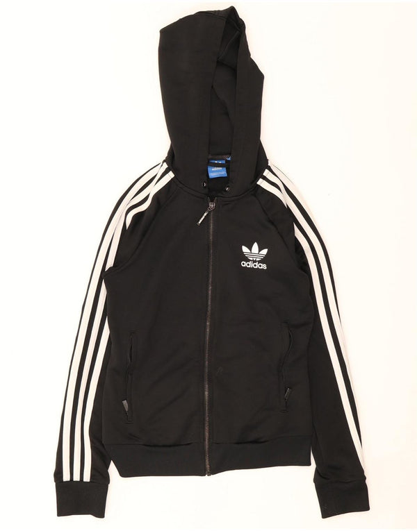 Maglione con cappuccio e zip da donna Adidas UK 8 piccolo poliestere nero