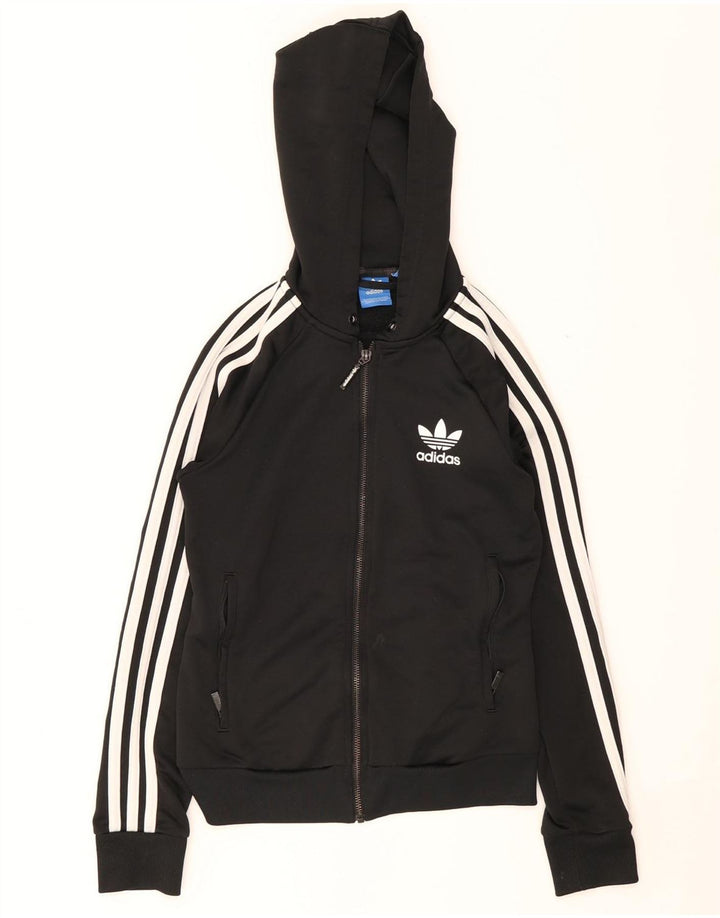 Maglione con cappuccio e zip da donna Adidas UK 8 piccolo poliestere nero