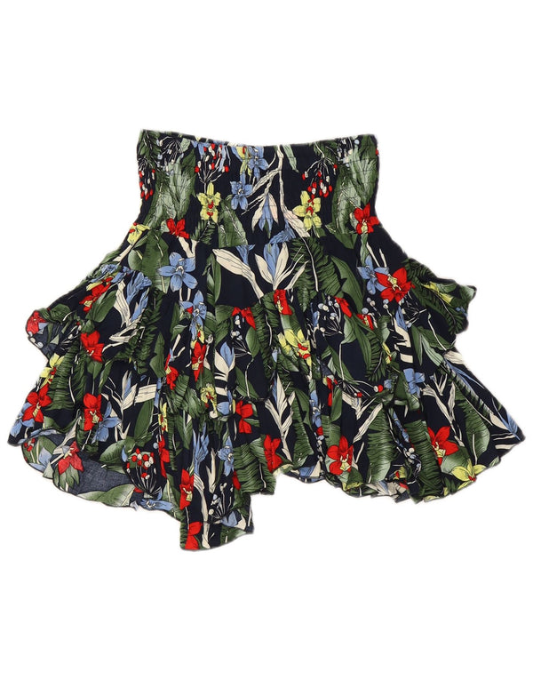 Gonna asimmetrica da donna vintage W26 piccola in rayon floreale blu navy