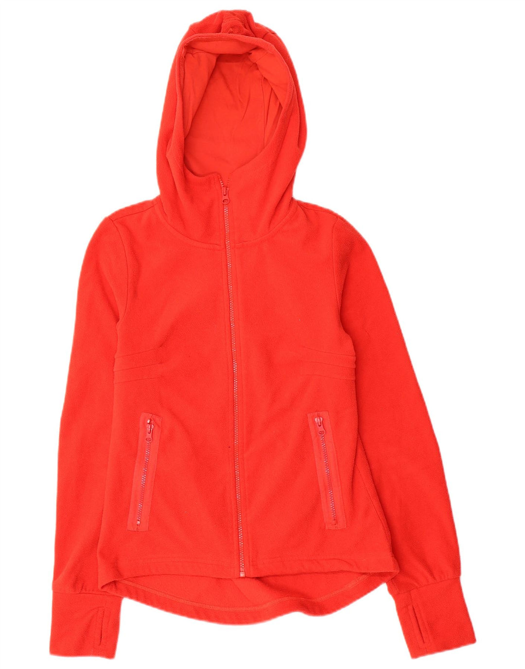 Giacca in pile con cappuccio grafica da donna vintage UK 10 piccola poliestere rosso