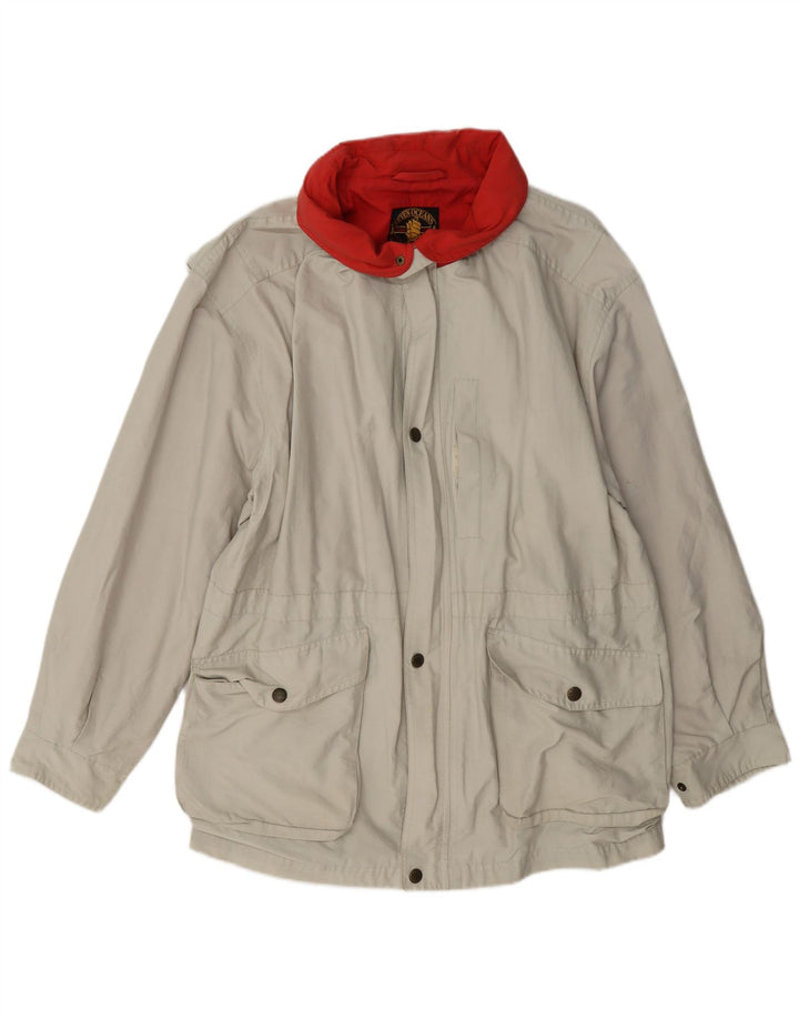 Giacca utilitaria vintage da uomo con cappuccio UK 40 grande cotone beige