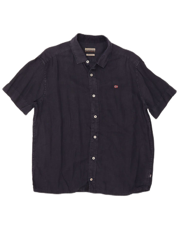 Camicia Napapijri da uomo a maniche corte vestibilità regolare blu navy medio