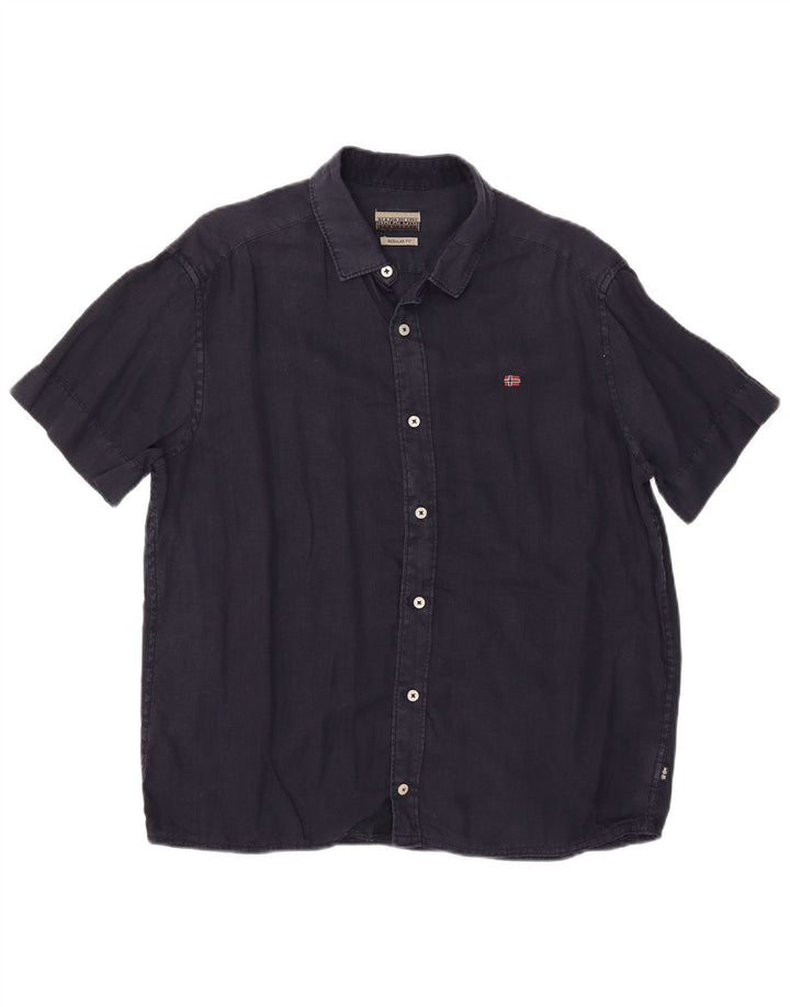 Camicia Napapijri da uomo a maniche corte vestibilità regolare blu navy medio