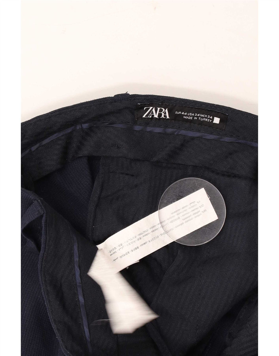Pantaloni da abito slim da uomo Zara EU 44 Large W34 L30 poliestere blu navy