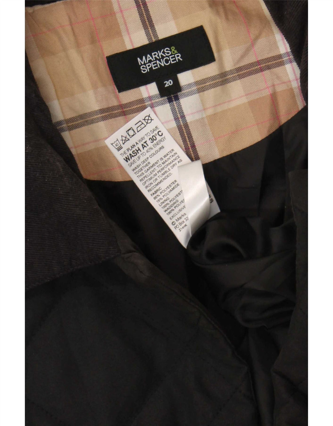 Giacca trapuntata da donna Marks & Spencer UK 20 2XL poliestere nero