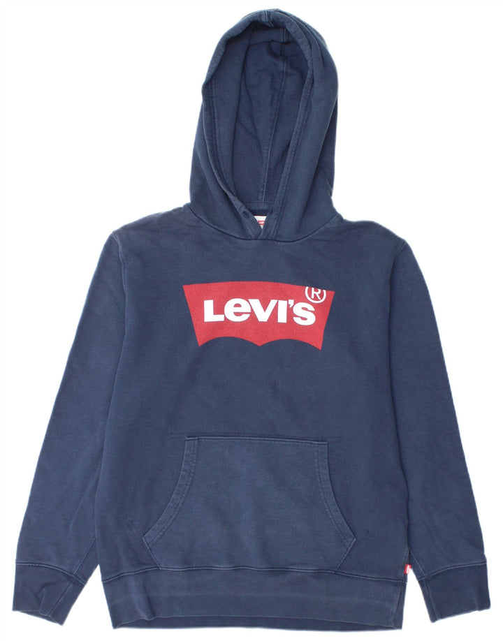 LEVI'S Mens Graphic Hoodie Jumper Small Navy Blue Cotton