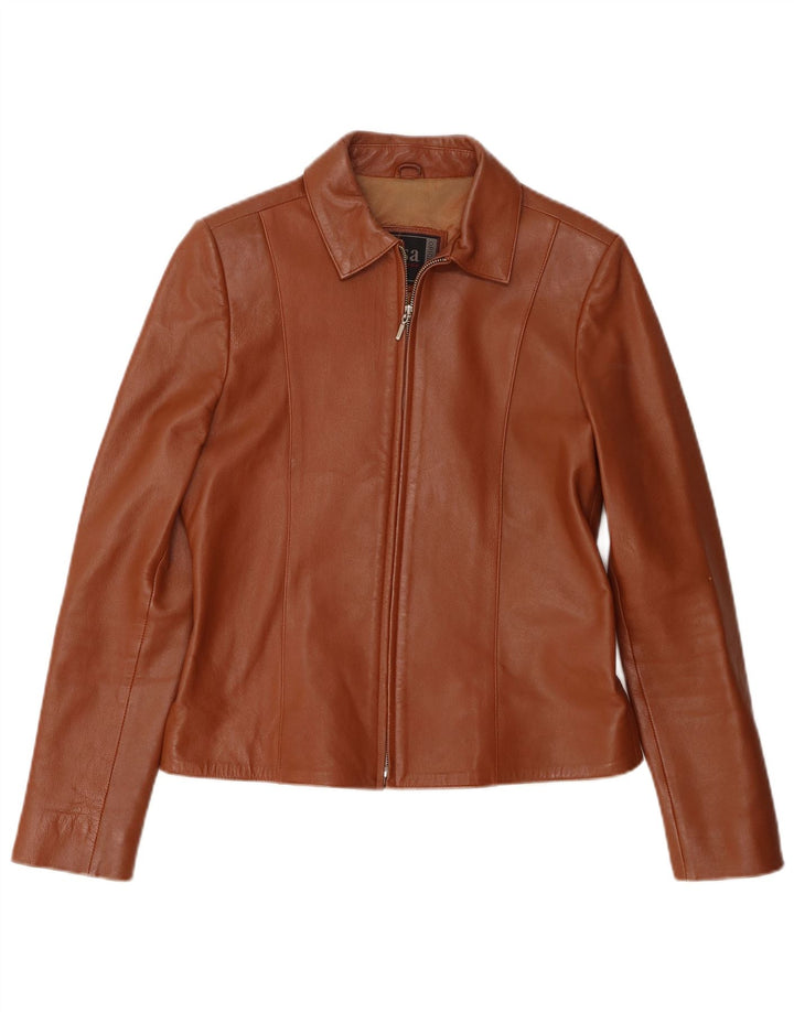Giacca in pelle vintage da donna UK 12 Marrone medio