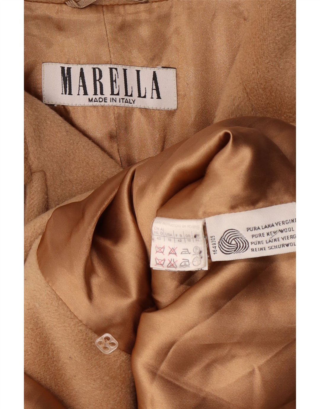 MARELLA Cappotto doppiopetto da donna UK 12 Classico in lana vergine beige medio
