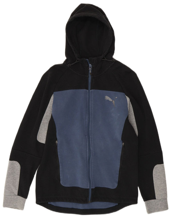 Felpa con cappuccio e zip da uomo Puma Small in cotone color block blu