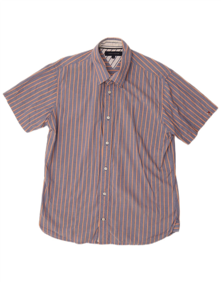 TOMMY HILFIGER Camicia da uomo a maniche corte in cotone a righe blu medio