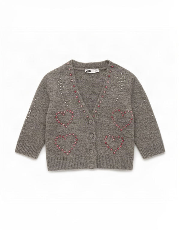 Maglione Bolero a maniche corte da donna Zara UK 12 Cuore chiazzato grigio medio