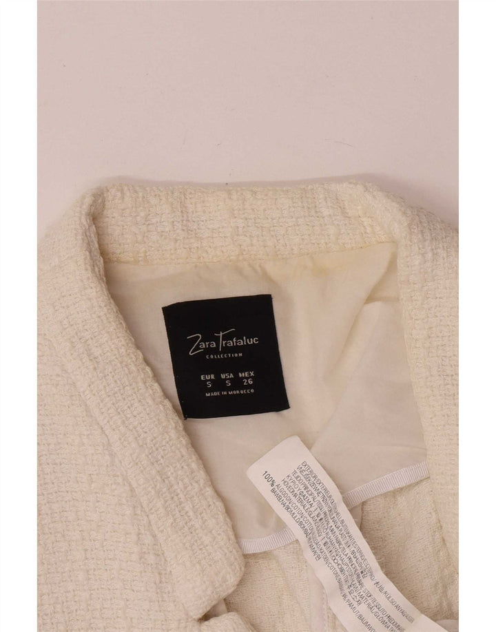 Giacca blazer corta da donna Zara UK 8 piccola in cotone bianco