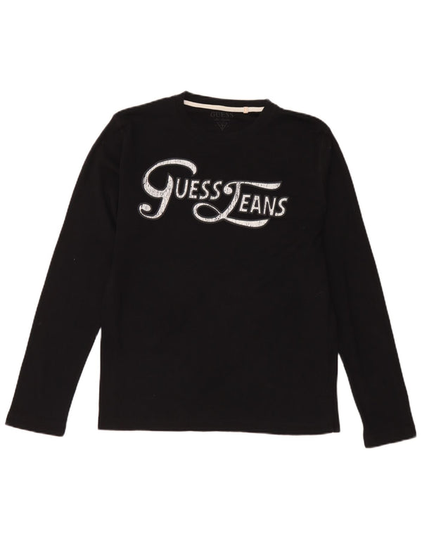 Guess Top grafico da donna a maniche lunghe UK 14 Large in cotone nero