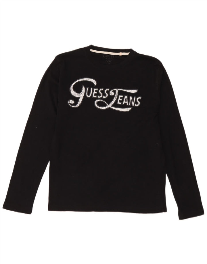 Guess Top grafico da donna a maniche lunghe UK 14 Large in cotone nero