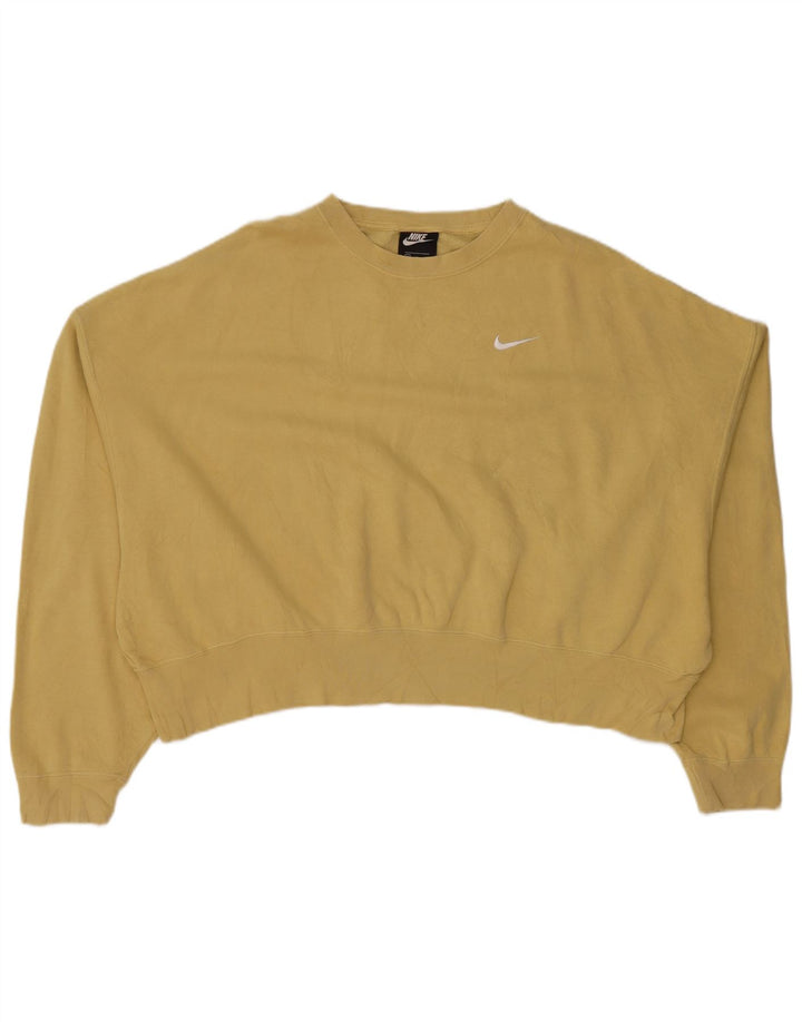 NIKE Felpa corta oversize da donna, maglione UK 14, cotone kaki medio