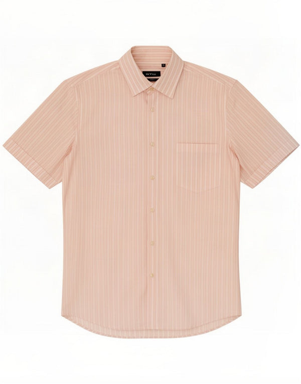 Hugo Boss Mens Short Sleeve Shirt Size 42 16 1/2 arge Pink Striped Cotton