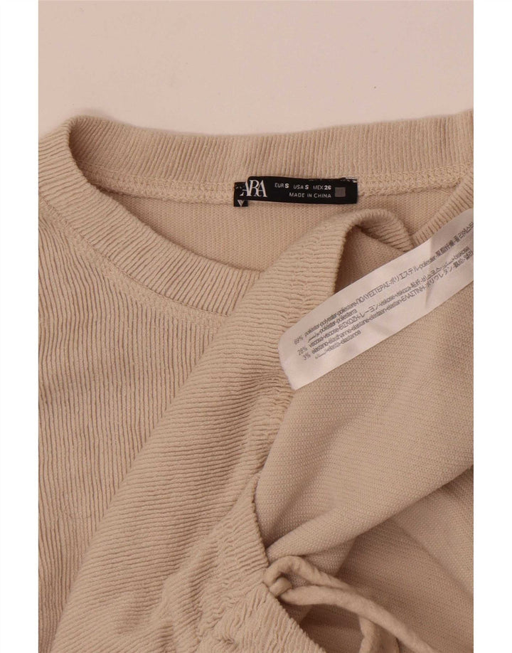 Top Zara da donna a maniche lunghe UK 10 Small Beige Poliestere