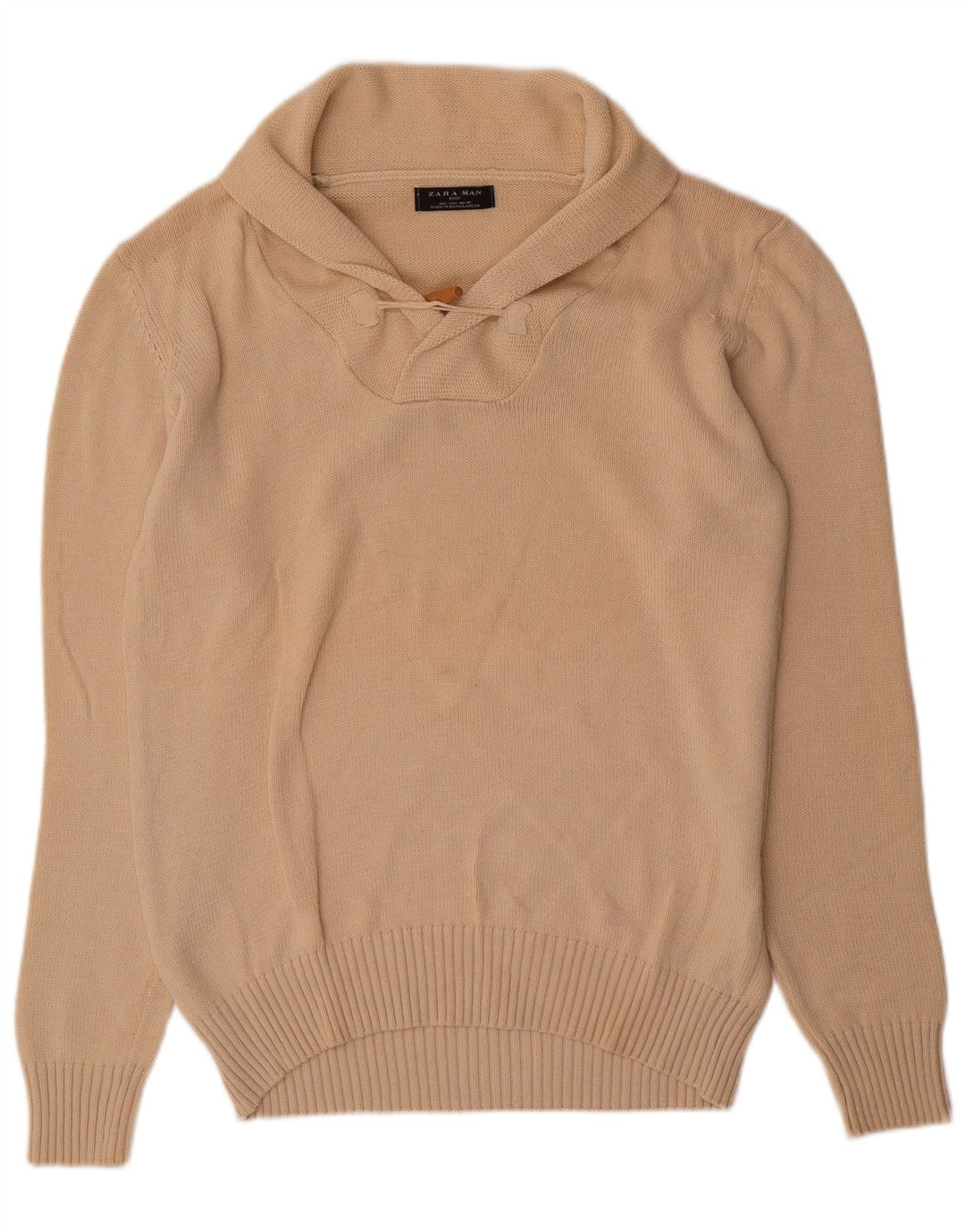 Maglione Zara da uomo con collo a scialle grande in cotone beige