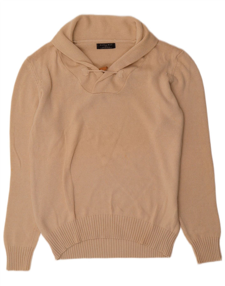 Maglione Zara da uomo con collo a scialle grande in cotone beige