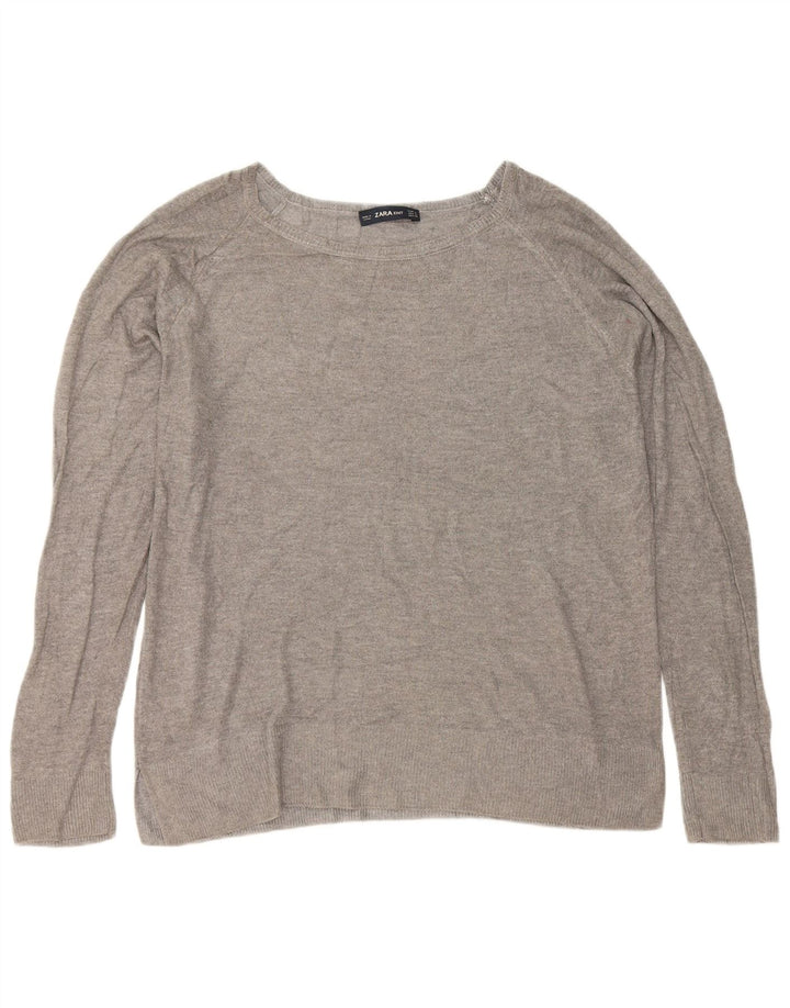 Maglione maglione con scollo a barca da donna Zara UK 16 grande grigio