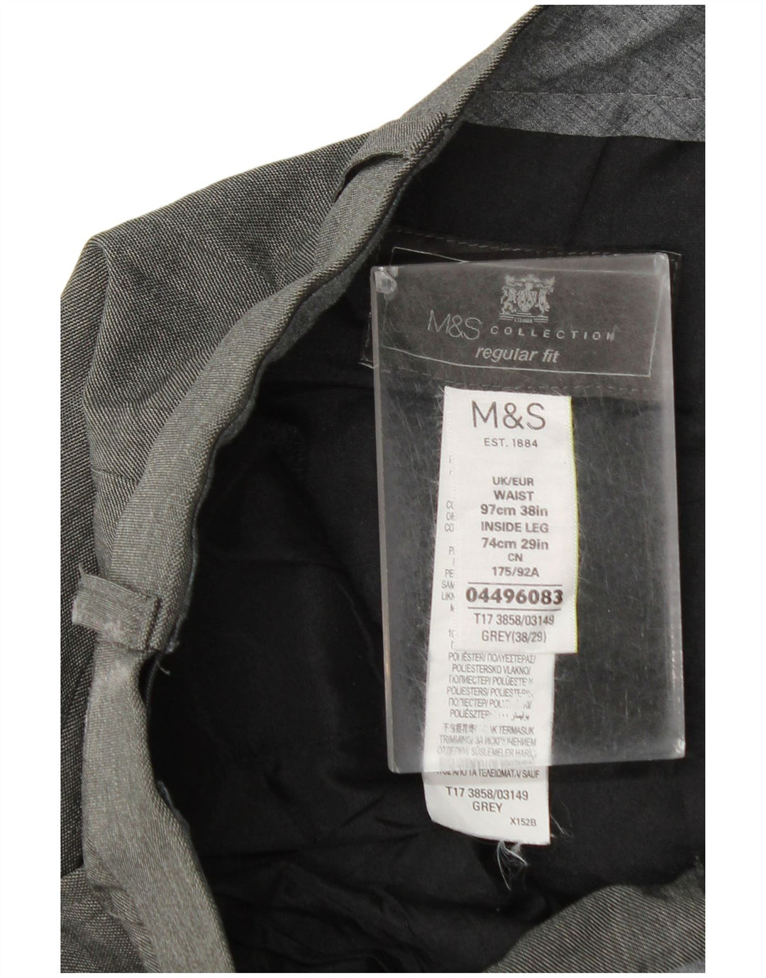 Pantaloni da abito vestibilità regolare Marks & Spencer da uomo W38 L29 poliestere grigio