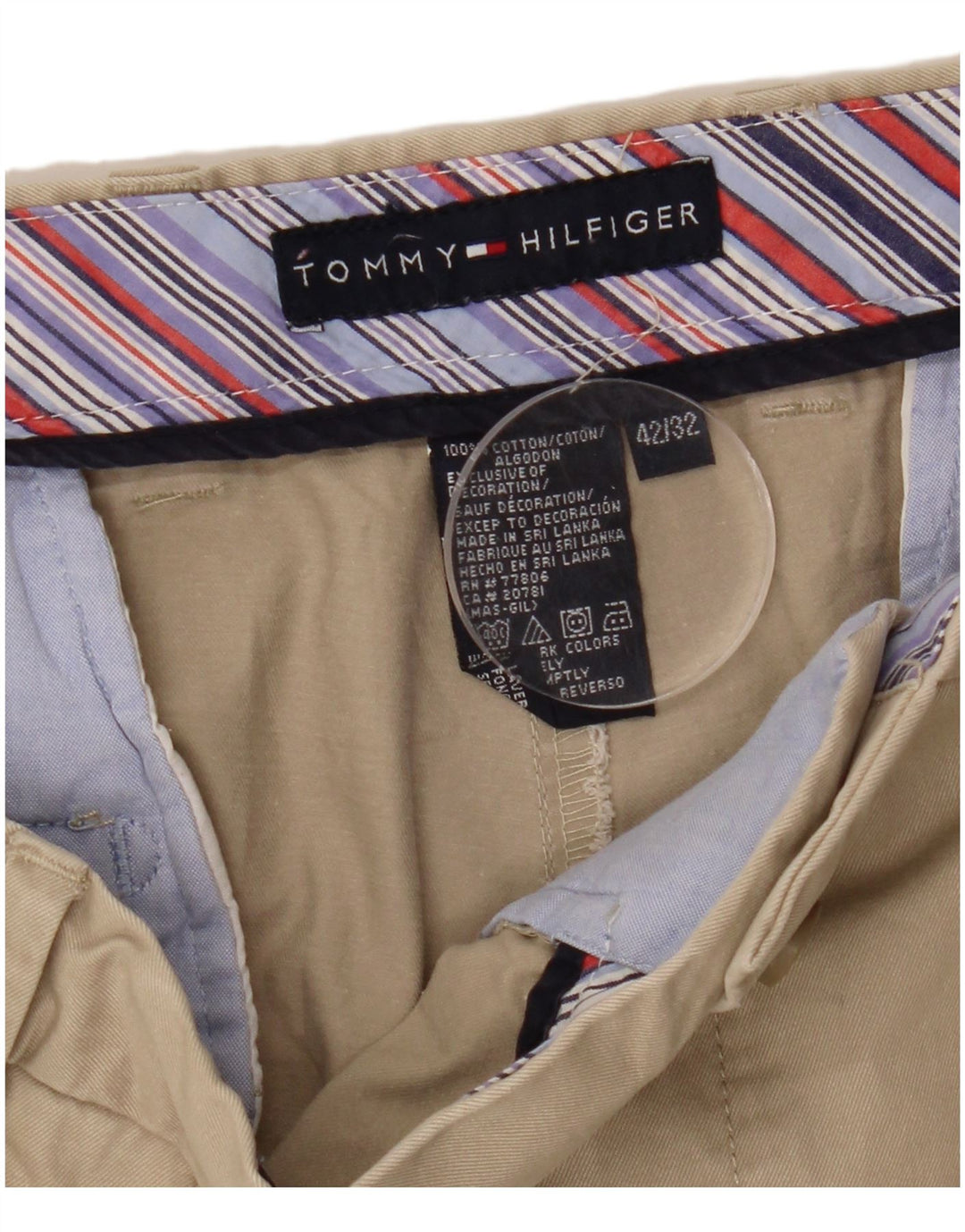 TOMMY HILFIGER Pantaloni chino con pegging da uomo W42 L32 Cotone Beige