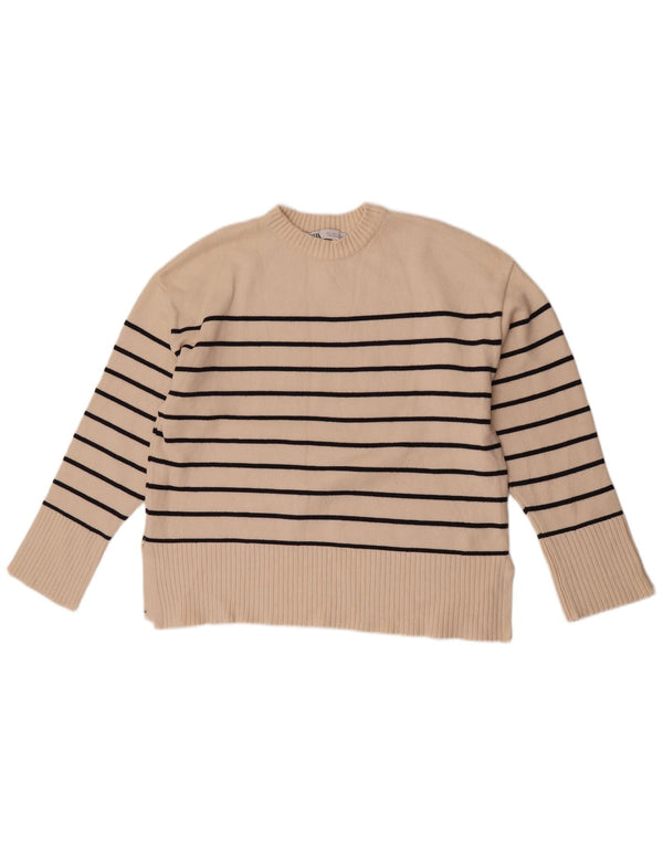 Maglione girocollo da donna Zara UK 14 Viscosa a righe beige medio