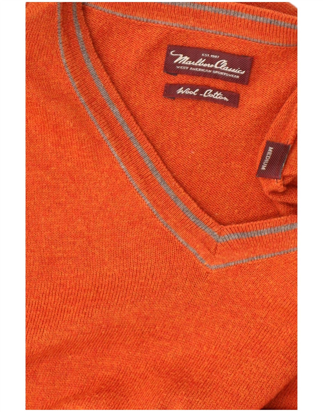 Marlboro Classics Maglione da uomo con scollo a V in lana arancione medio