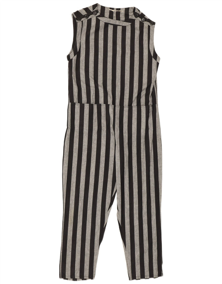 Tuta senza maniche vintage da donna UK 14 a righe nere medie