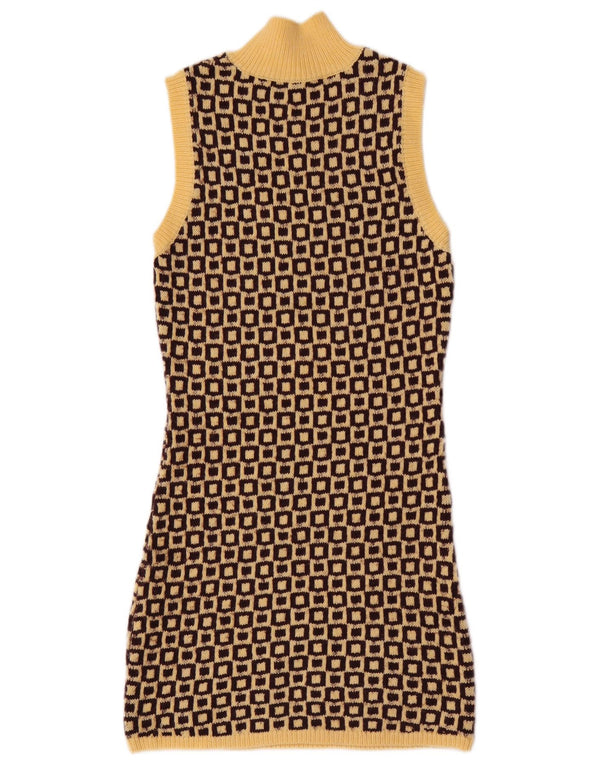 Abito maglione senza maniche da donna Zara UK 12 Acrilico geometrico giallo medio