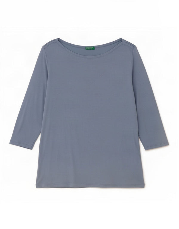 Top da donna Benetton manica 3/4 UK 14 grande cotone blu