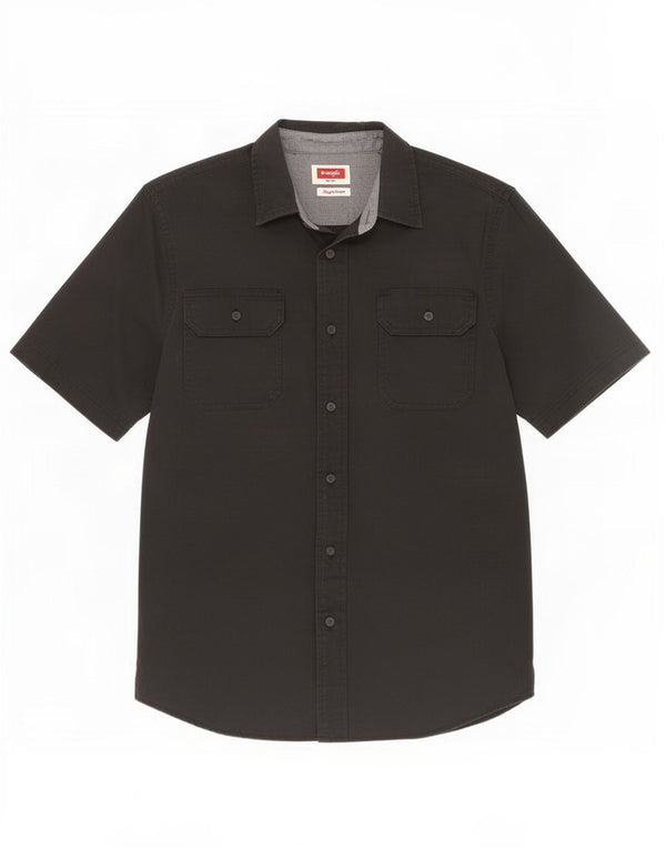 Wrangler Mens Short Sleeve Shirt Small Black Cotton