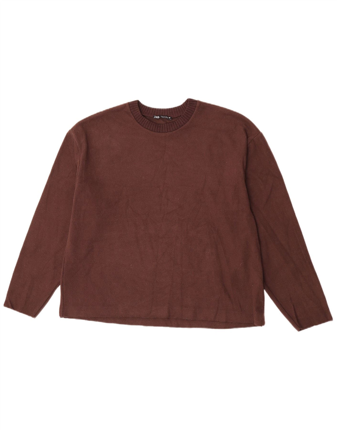 Maglione maglione con scollo a barca da donna Zara UK 16 grande poliestere marrone