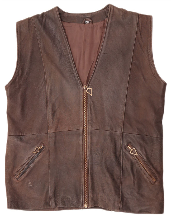 Gilet in pelle da uomo vintage UK 38 marrone medio