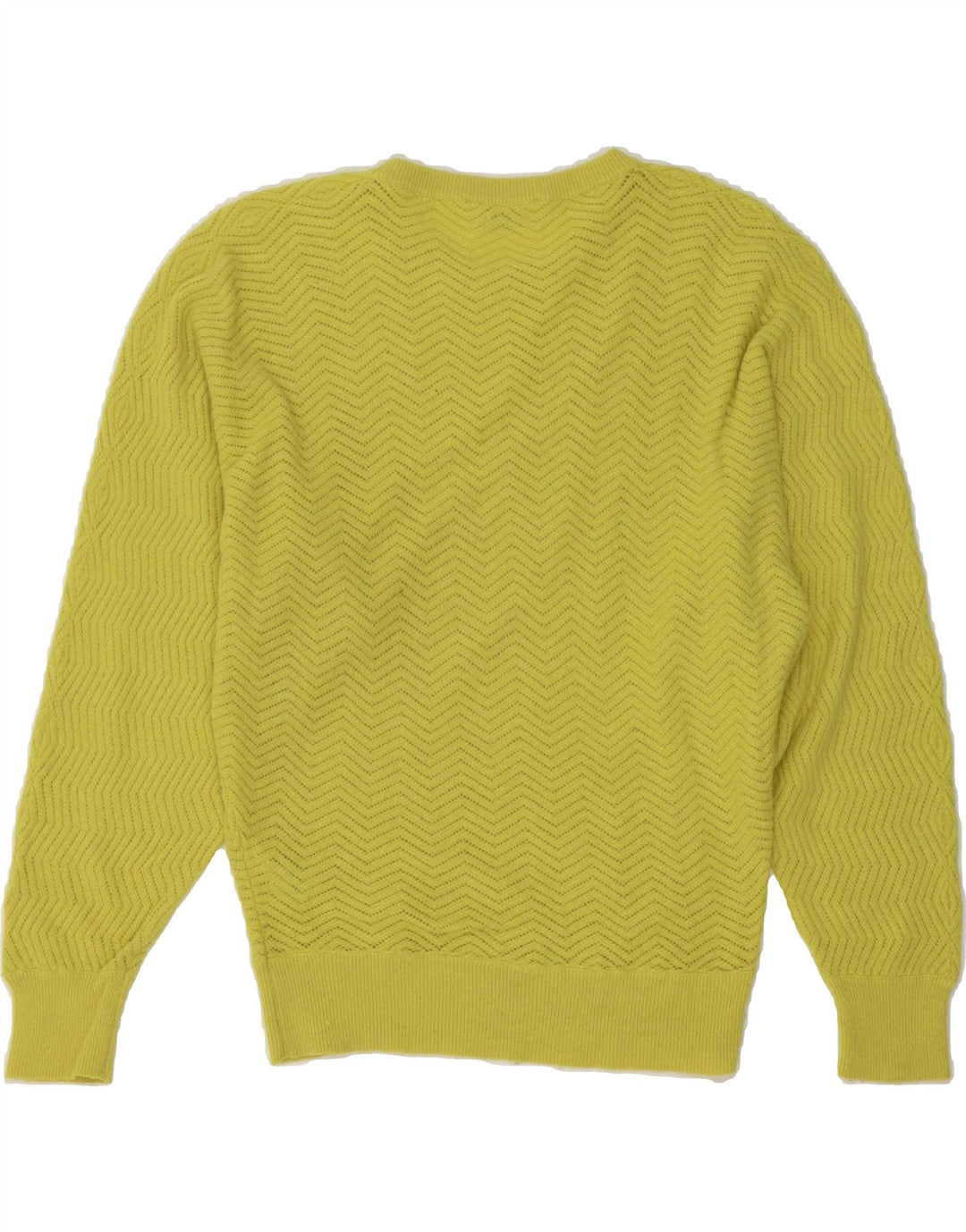 BENETTON Womens Crew Neck Jumper Sweater UK 12 Medium Yellow Chevron Vintage Benetton and Second-Hand Benetton from Messina Hembry 