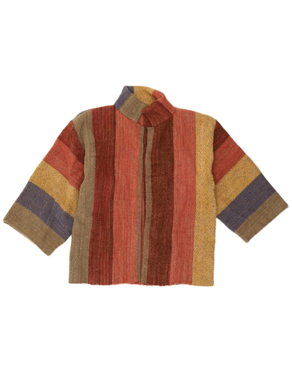 Top cardigan con maniche a 3/4 da donna vintage UK 16 grandi strisce multicolori