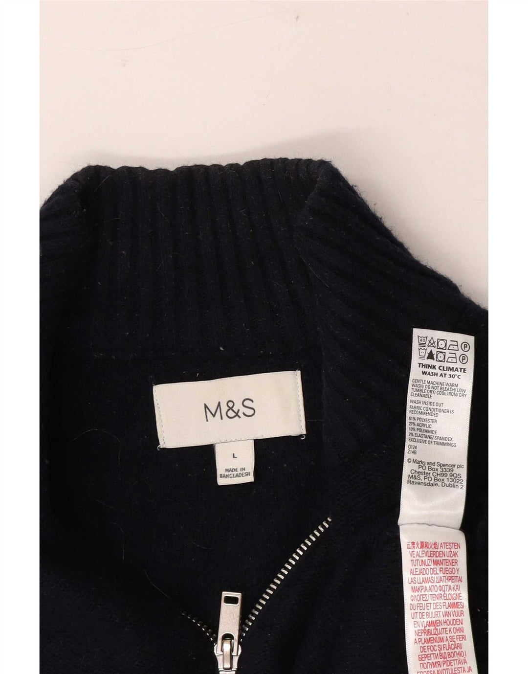 Maglione da uomo Marks & Spencer con zip e collo grande a righe blu navy