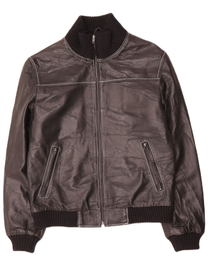 Giacca in pelle vintage da donna UK 14 grande nera