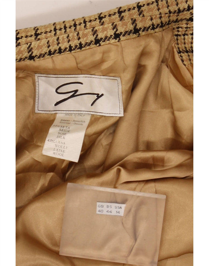GENNY Giacca blazer da donna a 2 bottoni US 14 XL Seta a quadri beige