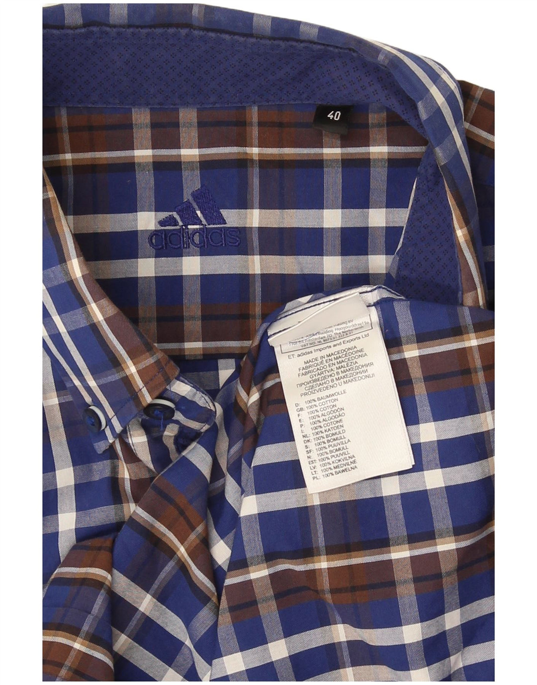 Camicia da uomo Adidas taglia 40 cotone a quadri blu medio