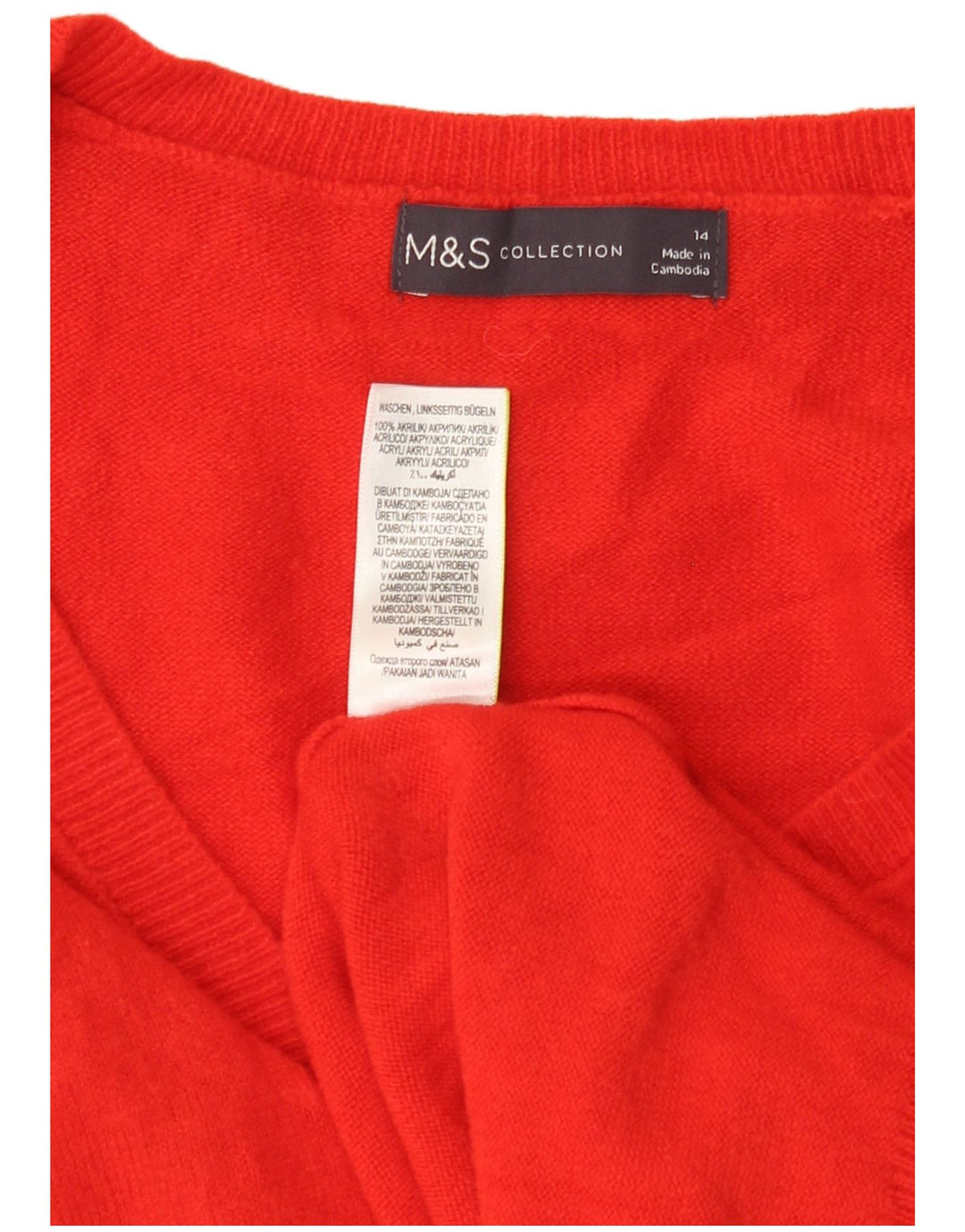 MARKS & SPENCER maglione da donna con scollo a V UK 14 grande acrilico rosso