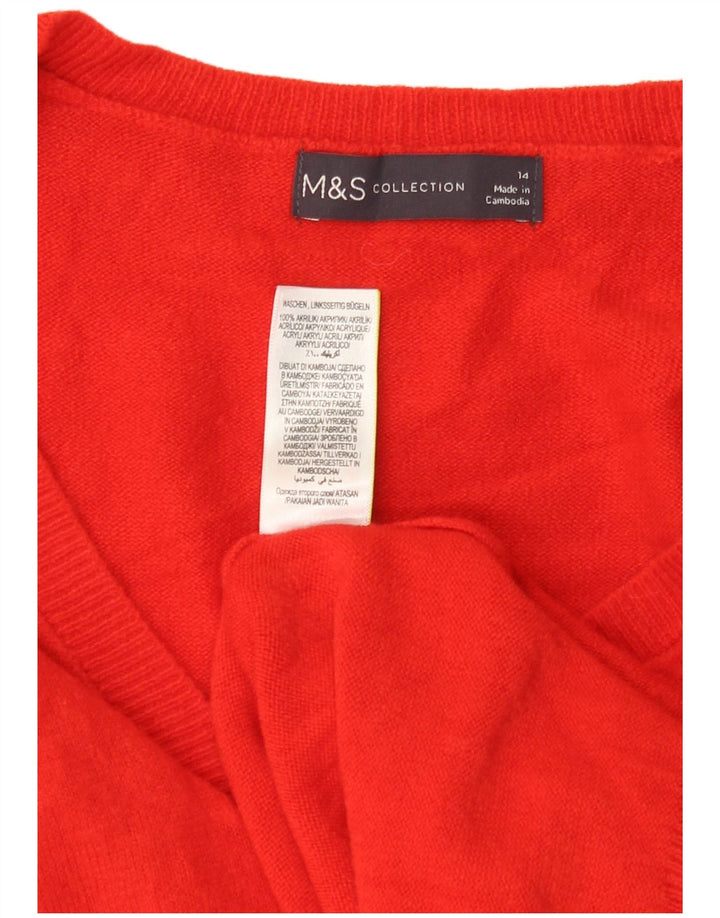 MARKS & SPENCER maglione da donna con scollo a V UK 14 grande acrilico rosso