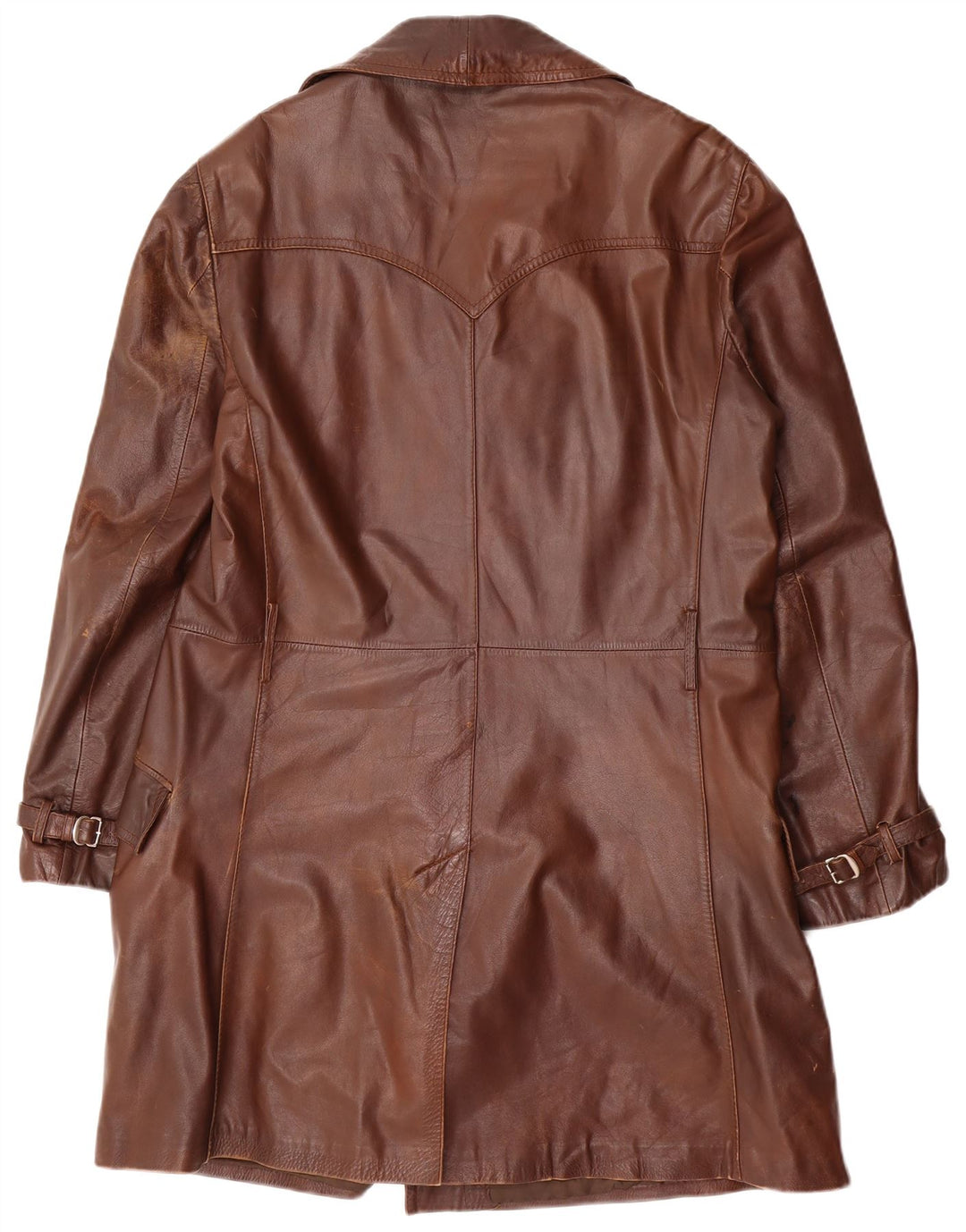 Cappotto in pelle doppio petto vintage da uomo UK 38 Marrone medio